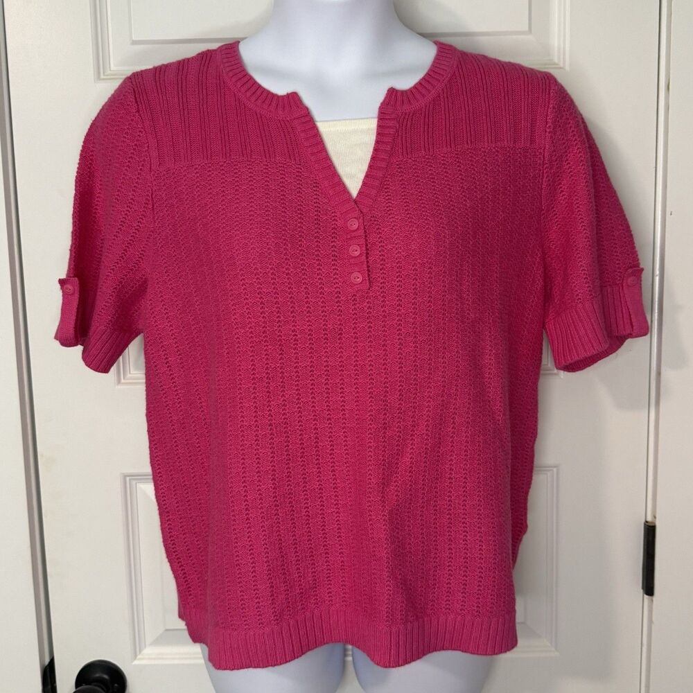 NEW NWT Christopher and Banks Sweater Top Bright Pink & White Plus 1X ($40)